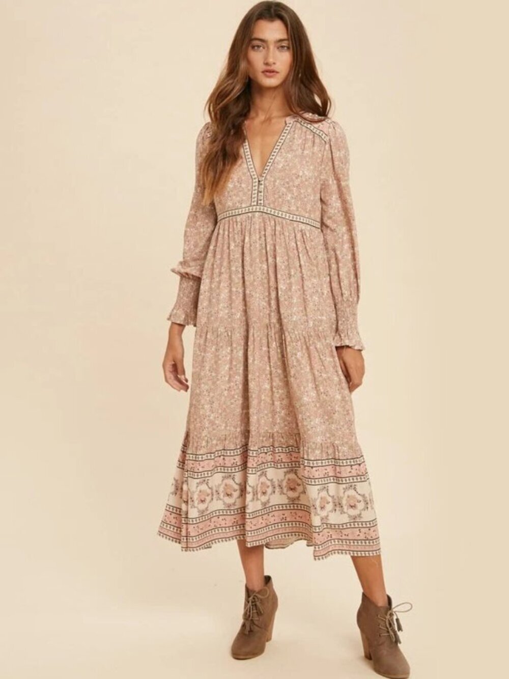 In Loom Floral Border Print Dress